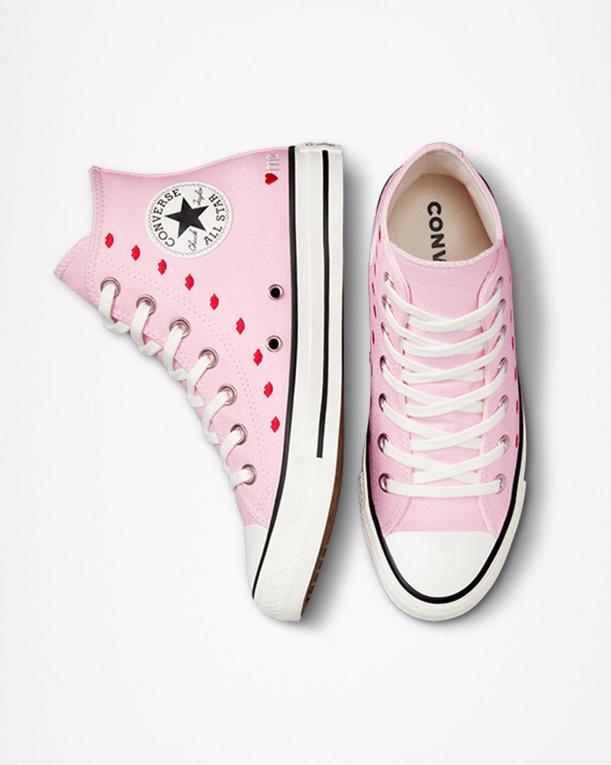 Dámské Boty Vysoké Converse Chuck Taylor All Star Embroidered Lips Růžové Bílé | CZ HSVA37